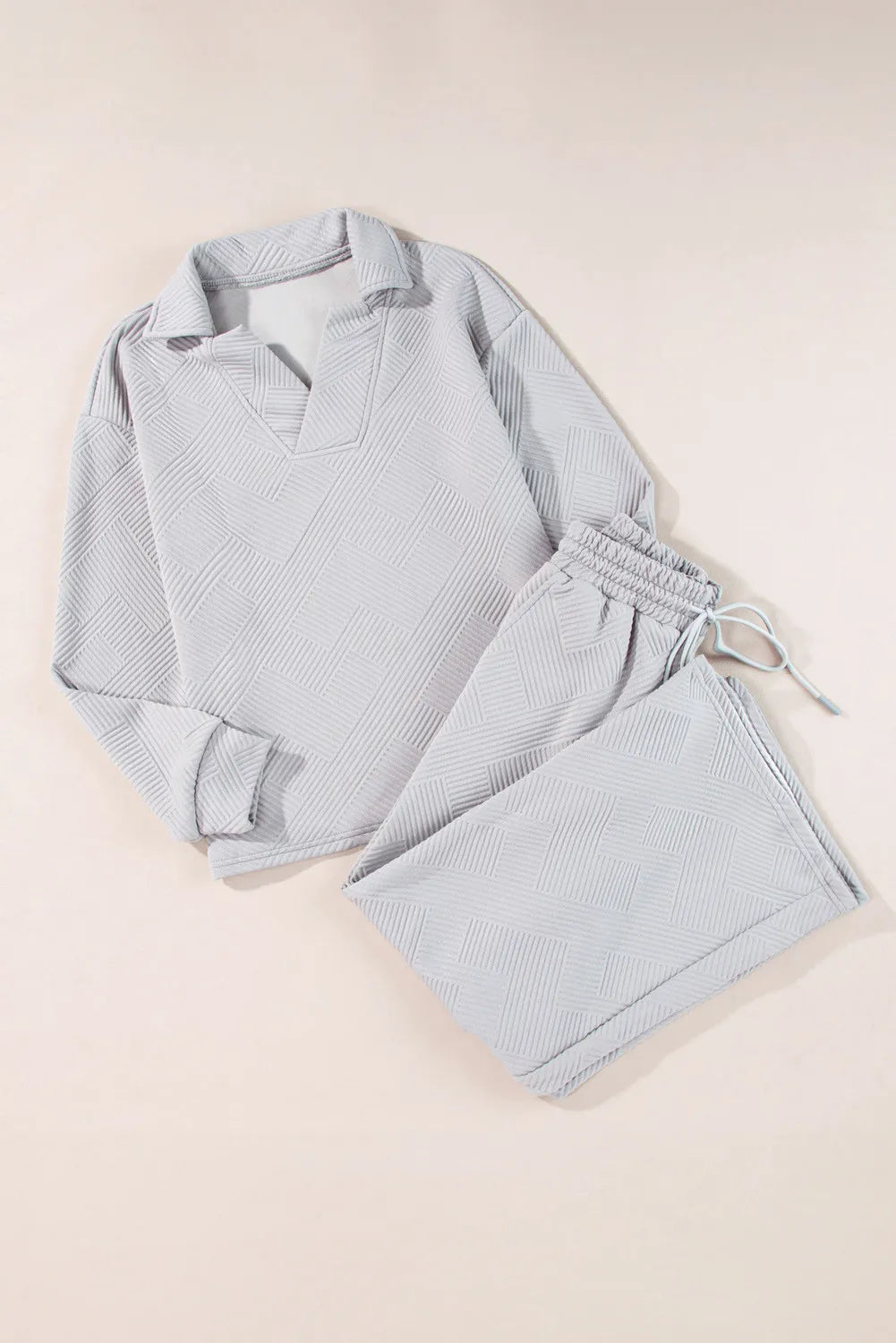 PREORDER Textured Long Sleeve Top and Drawstring Pants Set 2/9