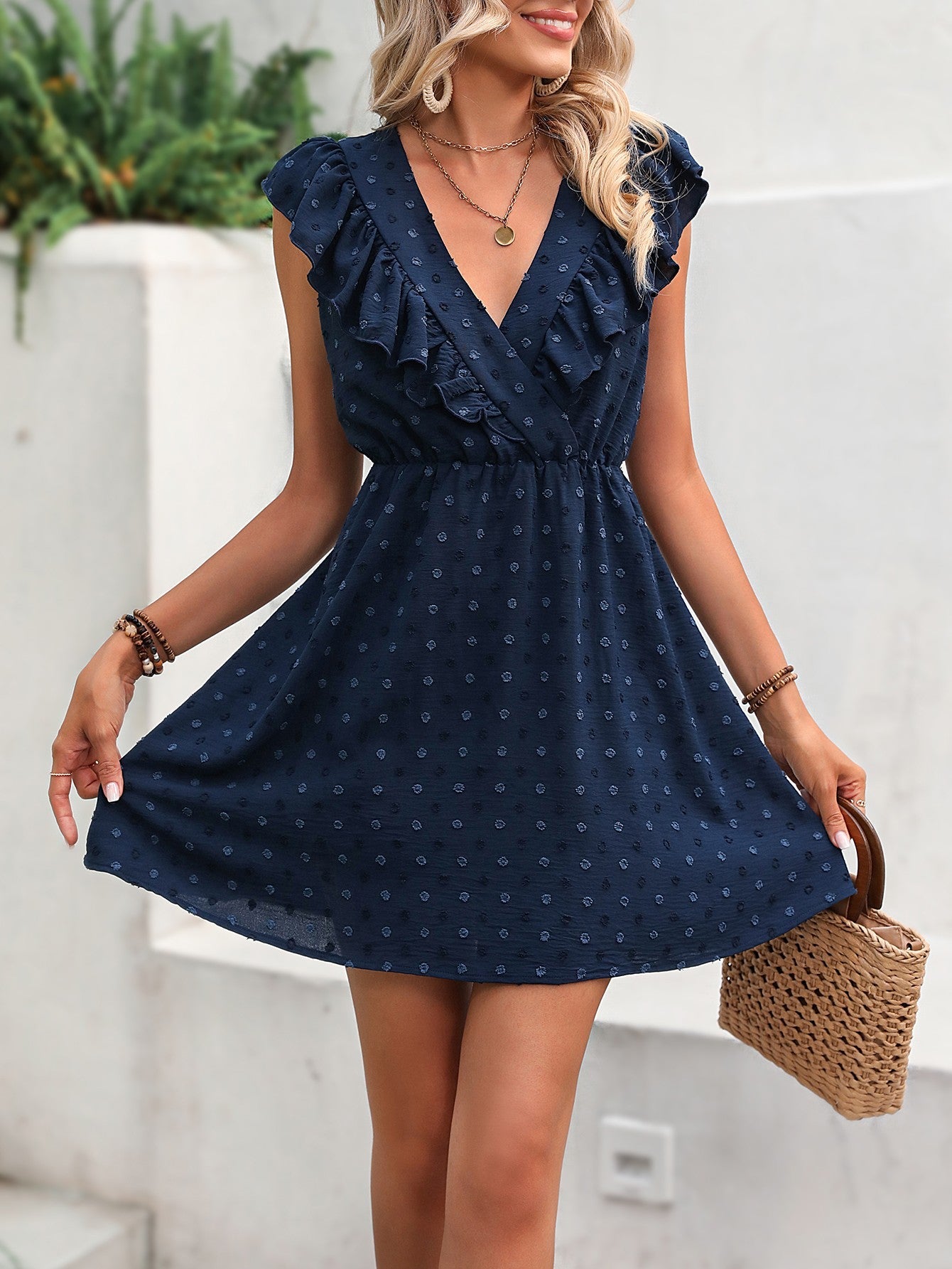 Kayla Swiss Dot Ruffled Plunge Dress- 1 size Small left! FINAL SALE!