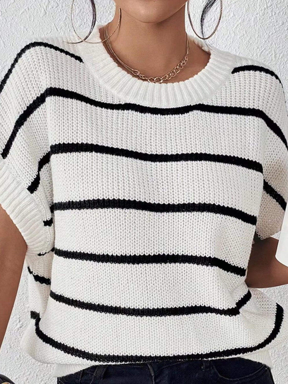 PREORDER Striped Round Neck Short Sleeve Knit Top 2/9