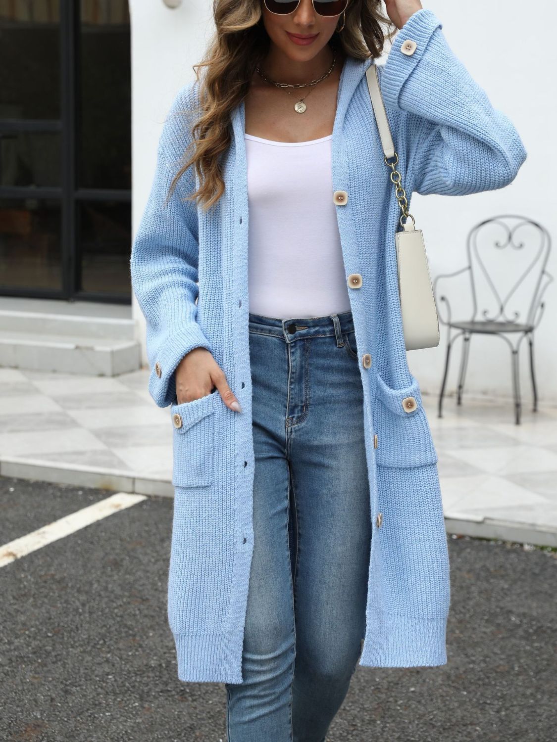 PREORDER Pocketed Button Up Long Sleeve Hooded Cardigan 2/9