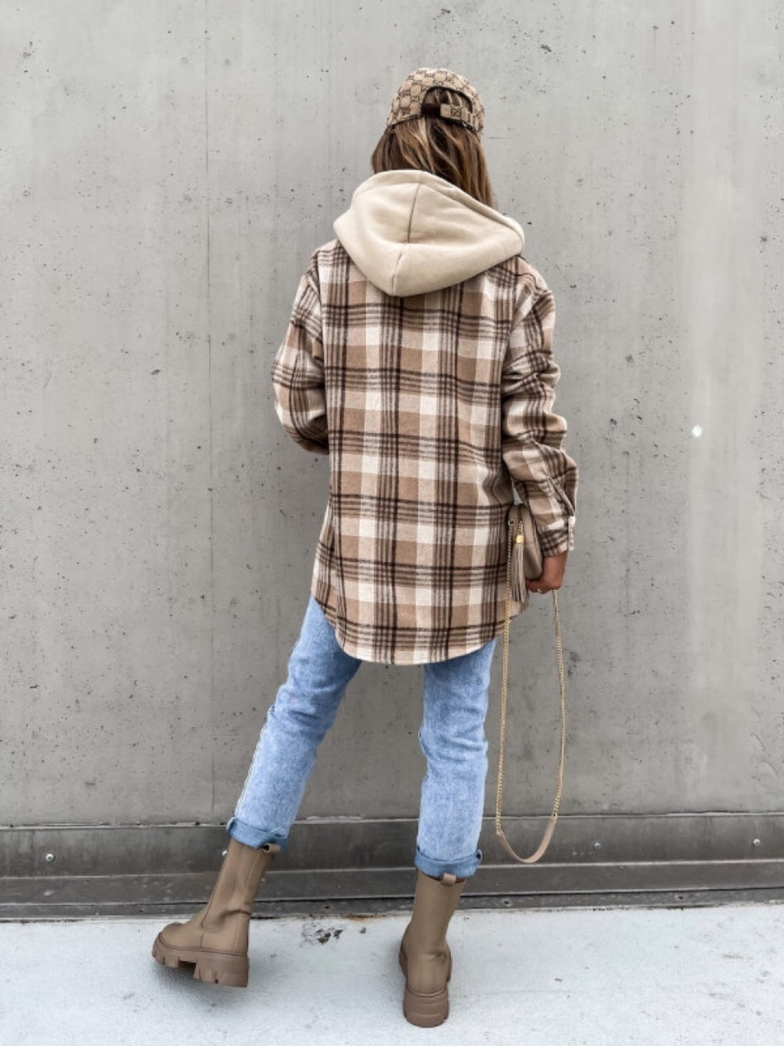 PREORDER Plaid Dropped Shoulder Hooded Jacket