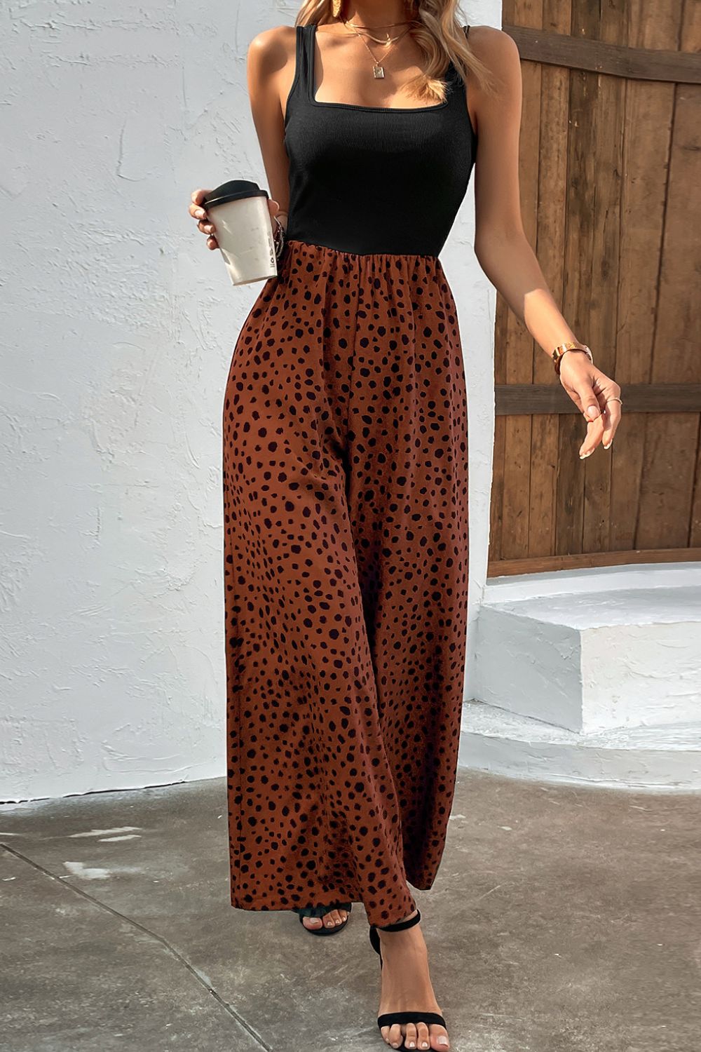Emily Two-Tone Square Neck Wide Leg Jumpsuit- 1 size XL, Forest left! FINAL SALE!