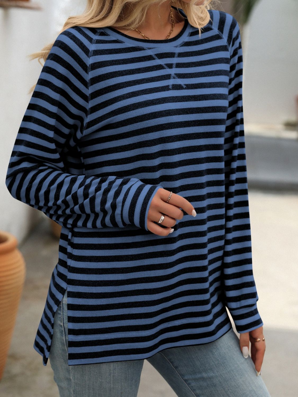 PREORDER Mandy Striped Round Neck Long Sleeve T-Shirt