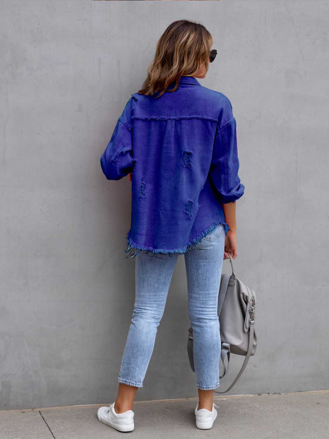 PREORDER Distressed Drop Shoulder Denim Jacket 2/9