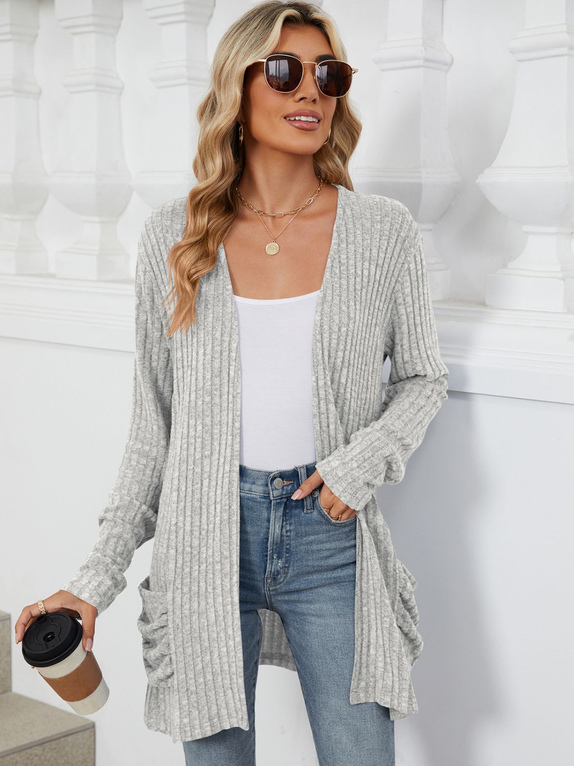 PREORDER Pocketed Open Front Long Sleeve Cardigan 2/9