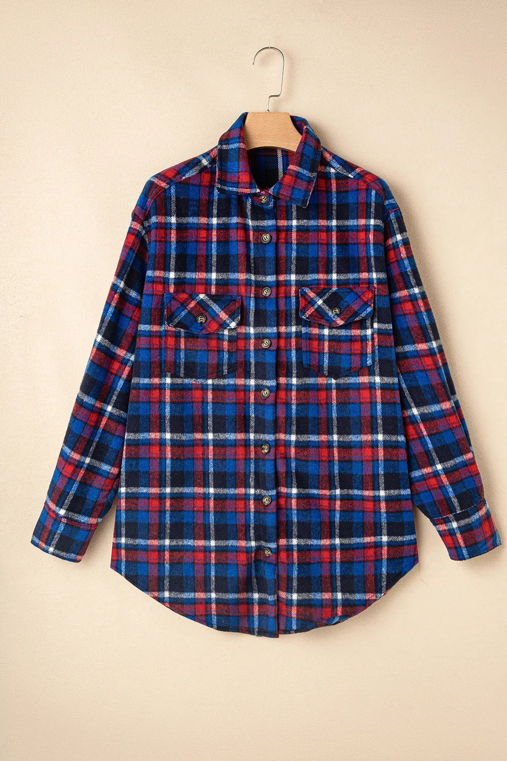 PREORDER Pocketed Plaid Collared Neck Long Sleeve Shacket 2/9
