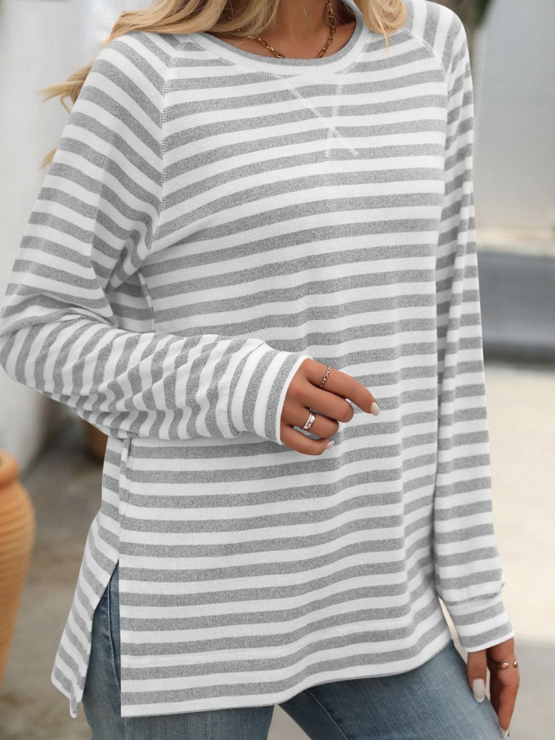 PREORDER Mandy Striped Round Neck Long Sleeve T-Shirt