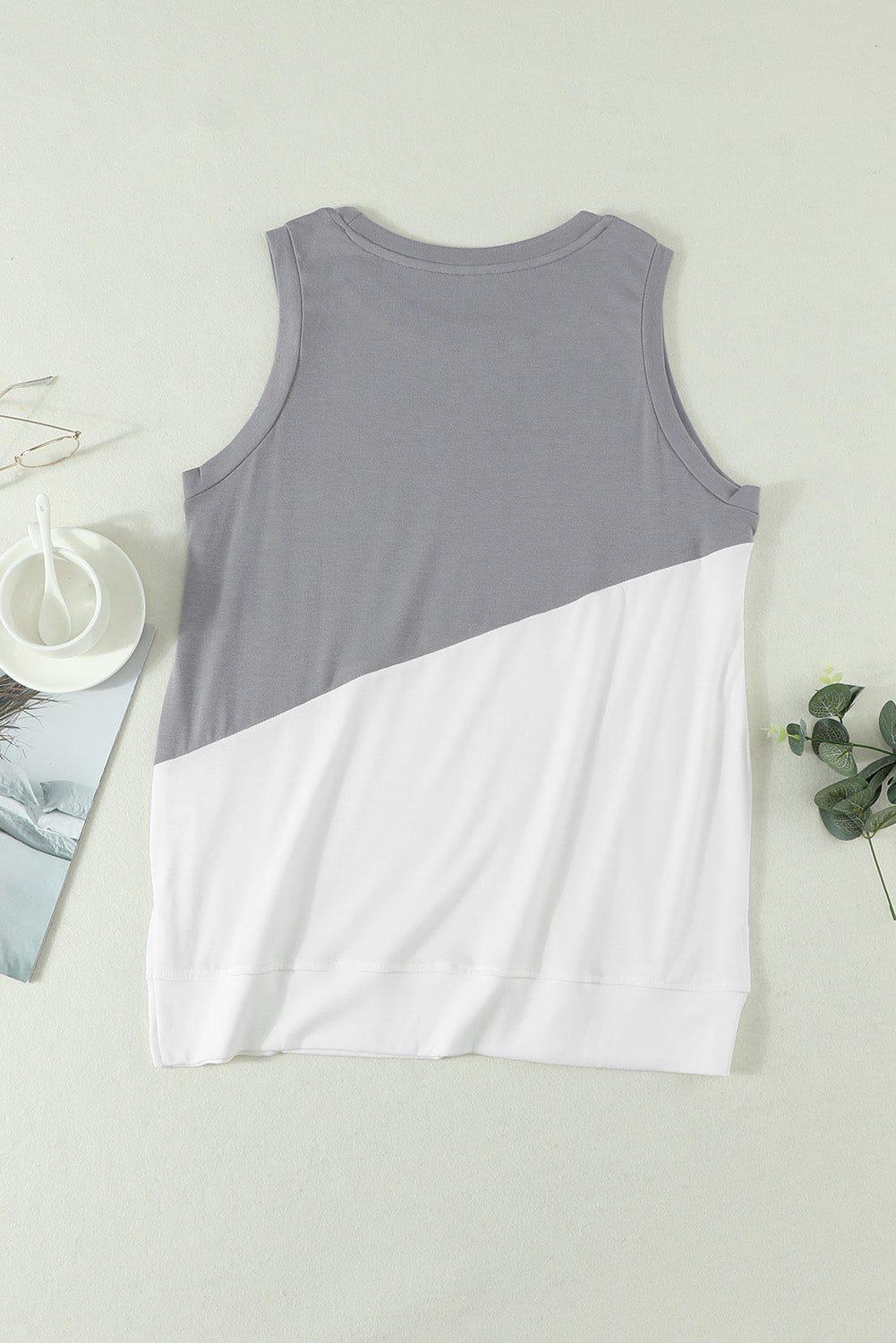 Cali Contrast Round Neck Tank Top- 1 size Large, Sand left! FINAL SALE!