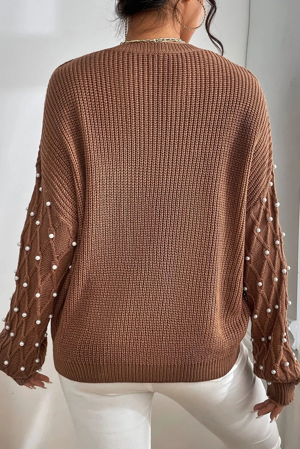 PREORDER Pearl Detail Round Neck Long Sleeve Sweater