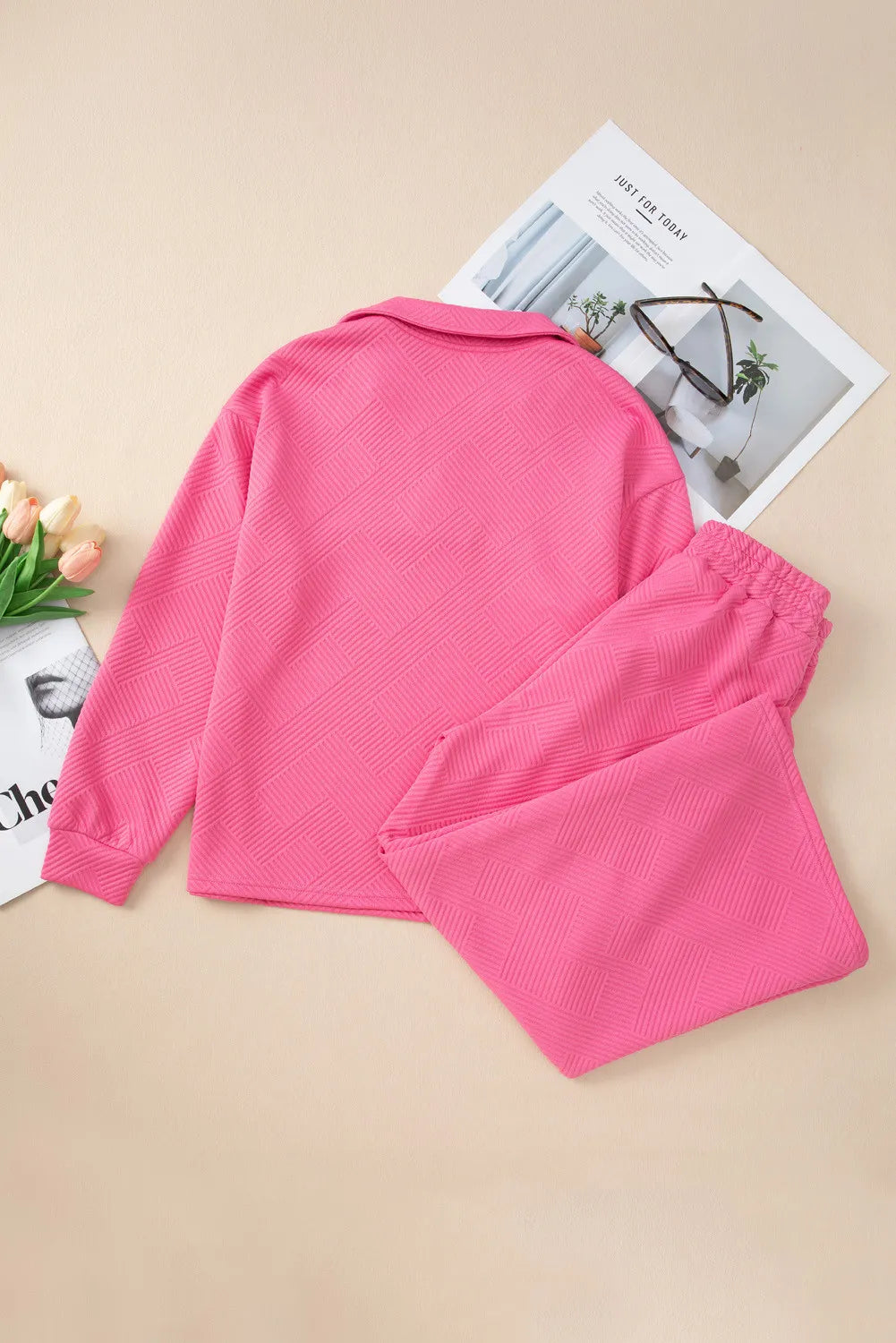 PREORDER Textured Long Sleeve Top and Drawstring Pants Set 2/9
