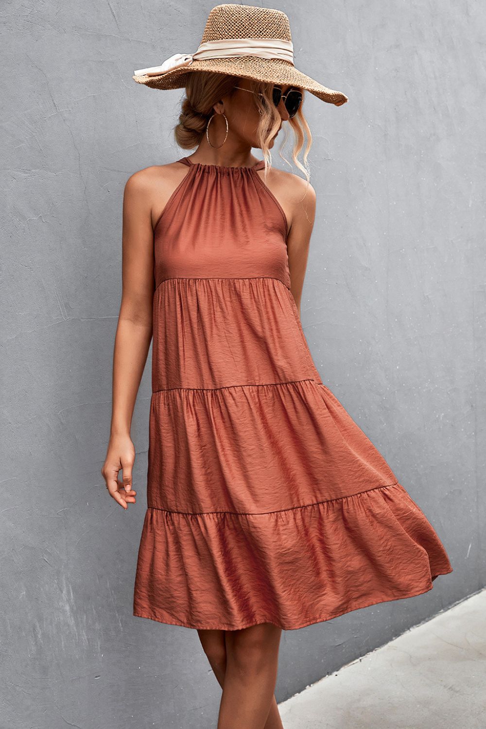 Talia Grecian Tiered Sleeveless Dress- 1 size Small/Brick left! FINAL SALE!