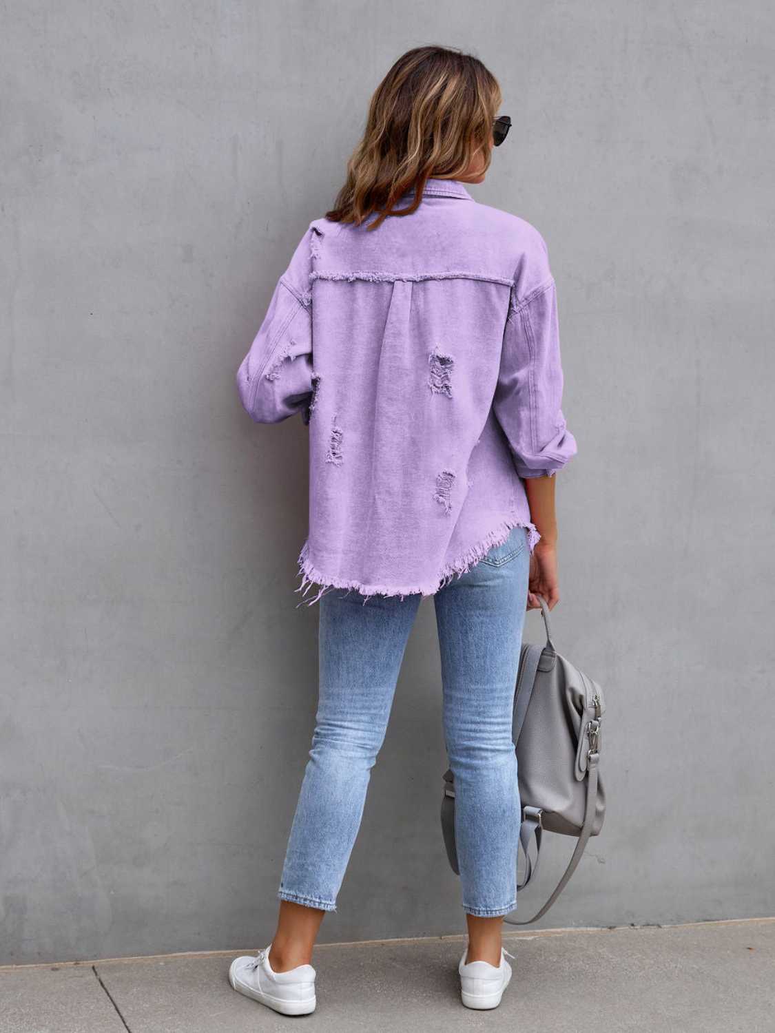 PREORDER Distressed Drop Shoulder Denim Jacket 2/9
