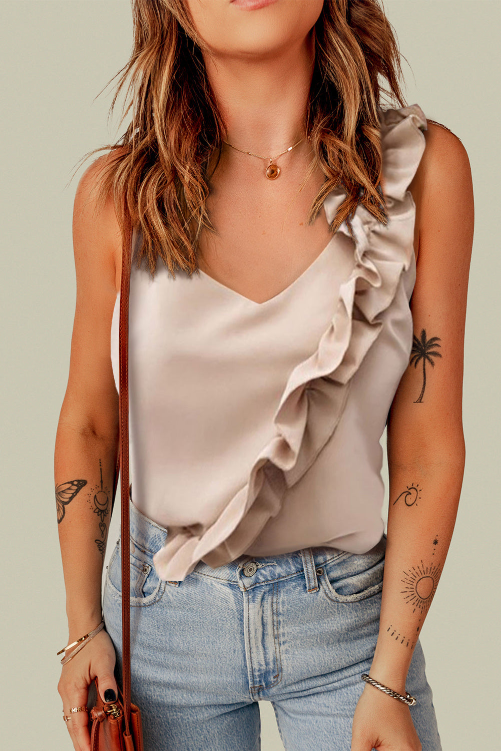 Riley Ruffled V-Neck Tank- 1 Large White left! FINAL SALE!