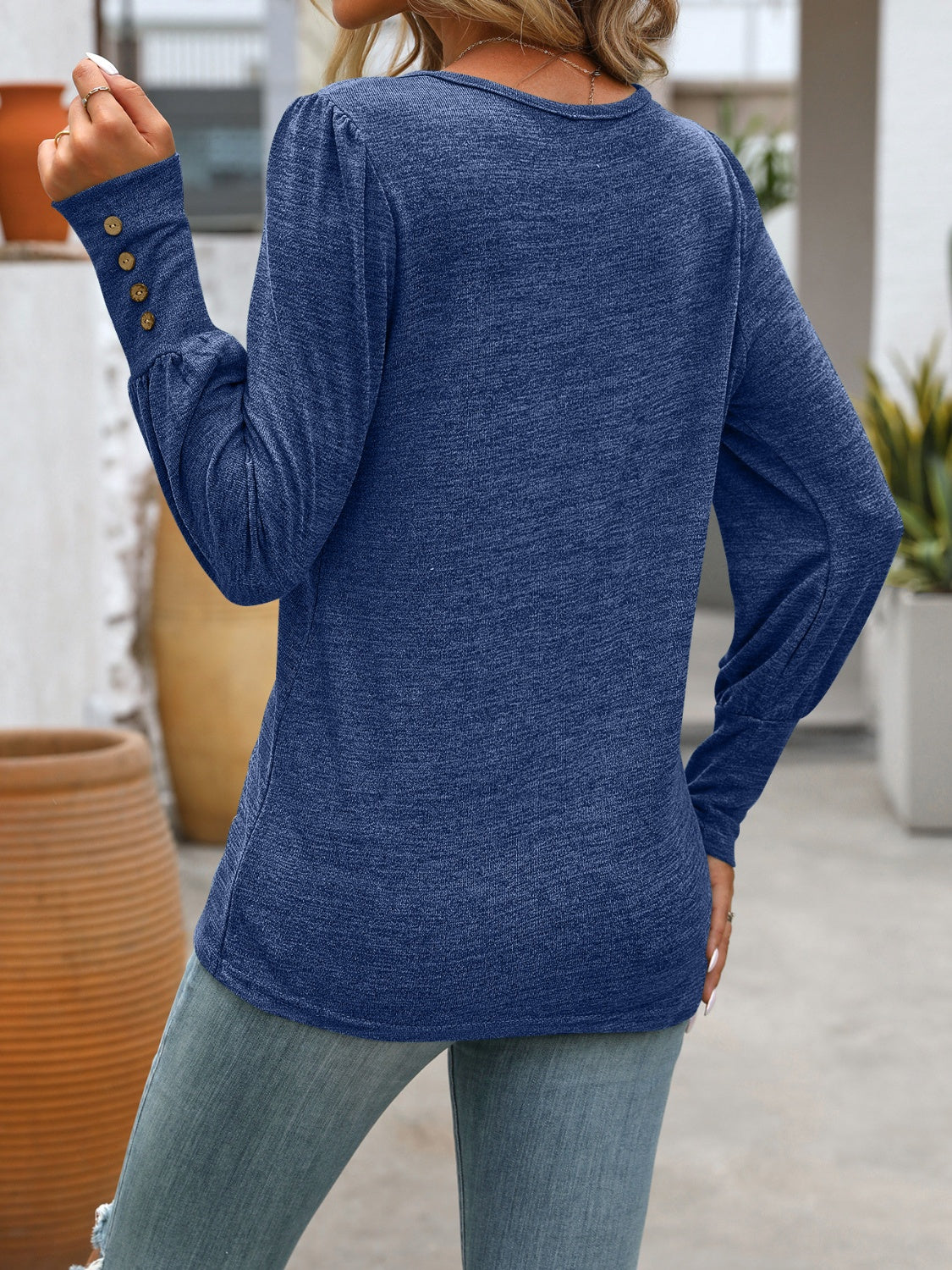 PREORDER Decorative Button Round Neck Long Sleeve T-Shirt