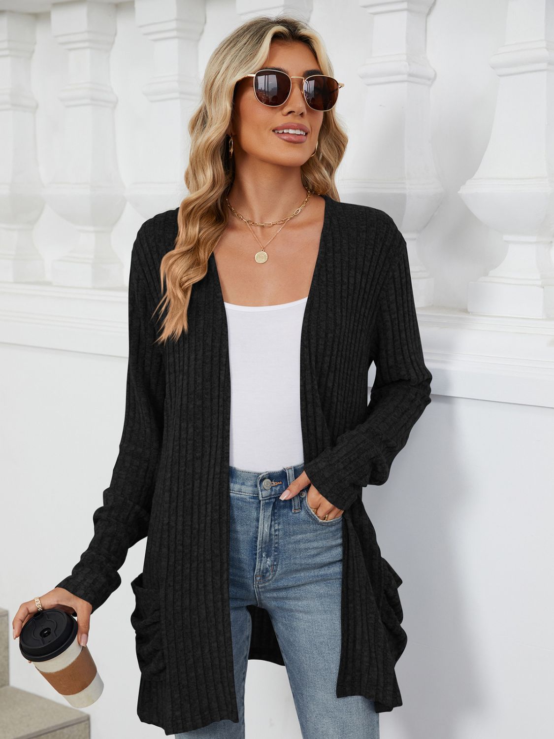 PREORDER Pocketed Open Front Long Sleeve Cardigan 2/9