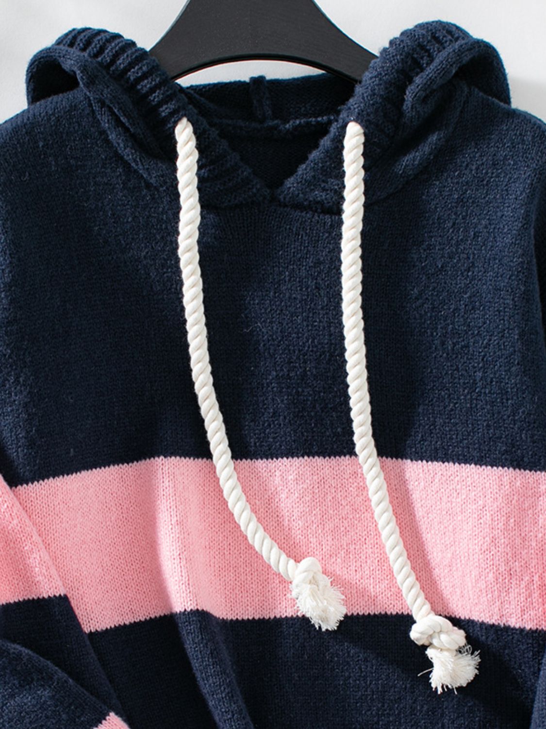PREORDER: Drawstring Contrast Stripe Dropped Shoulder Hooded Sweater