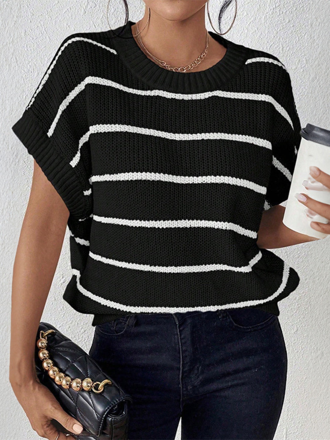 PREORDER Striped Round Neck Short Sleeve Knit Top 2/9
