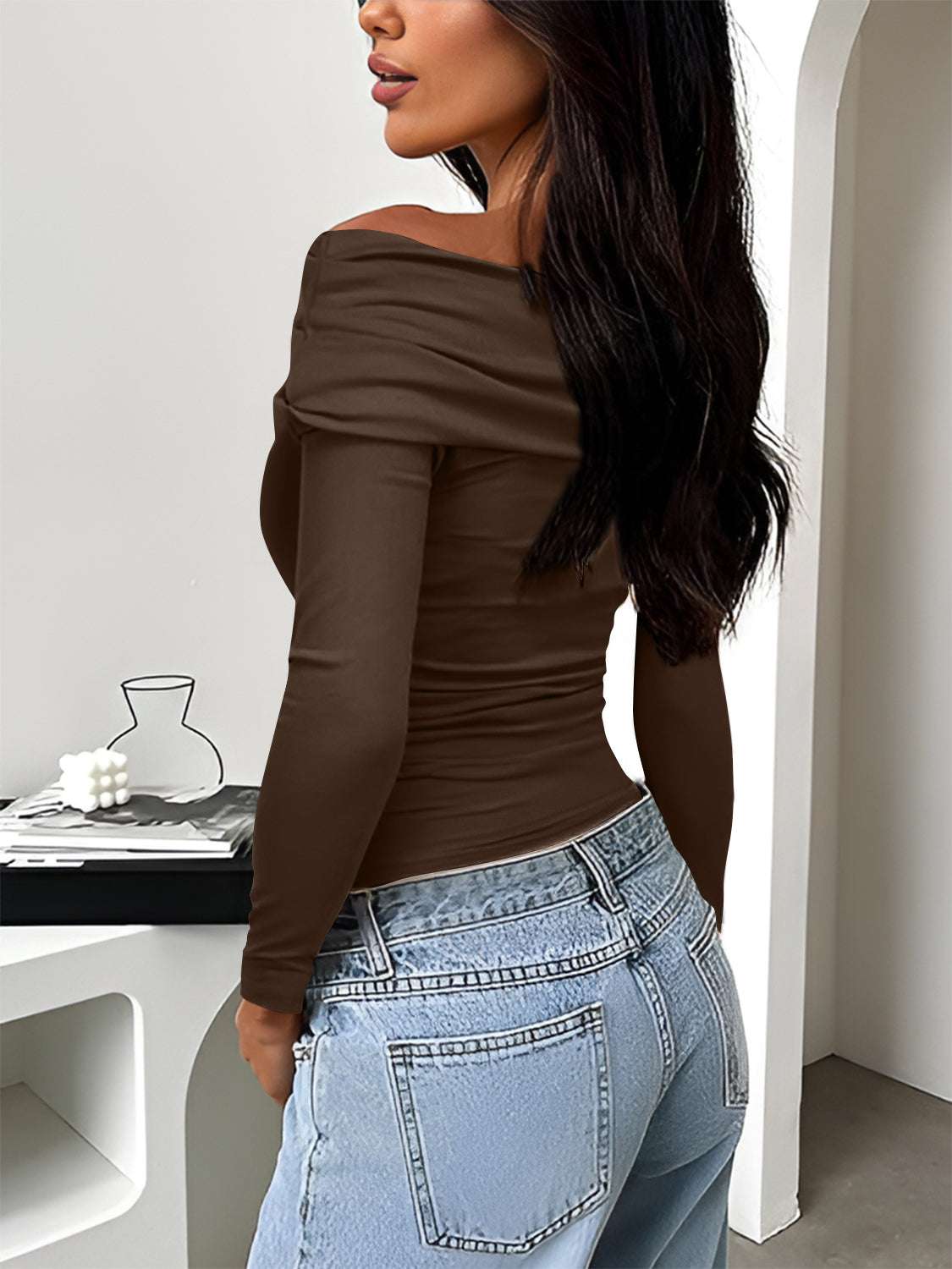 PREORDER Ruched One Shoulder Long Sleeve T-Shirt 2/9