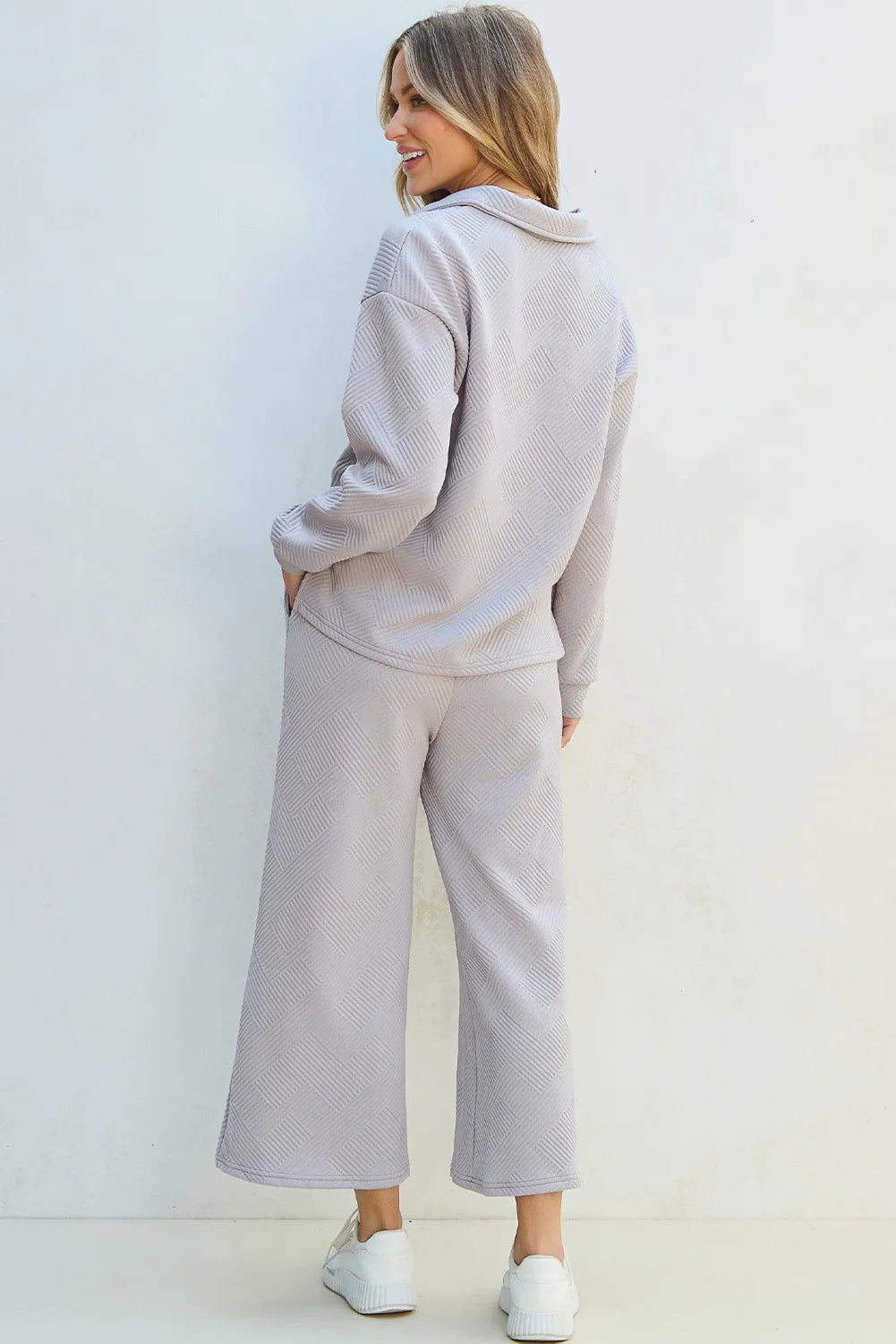 PREORDER Textured Long Sleeve Top and Drawstring Pants Set 2/9