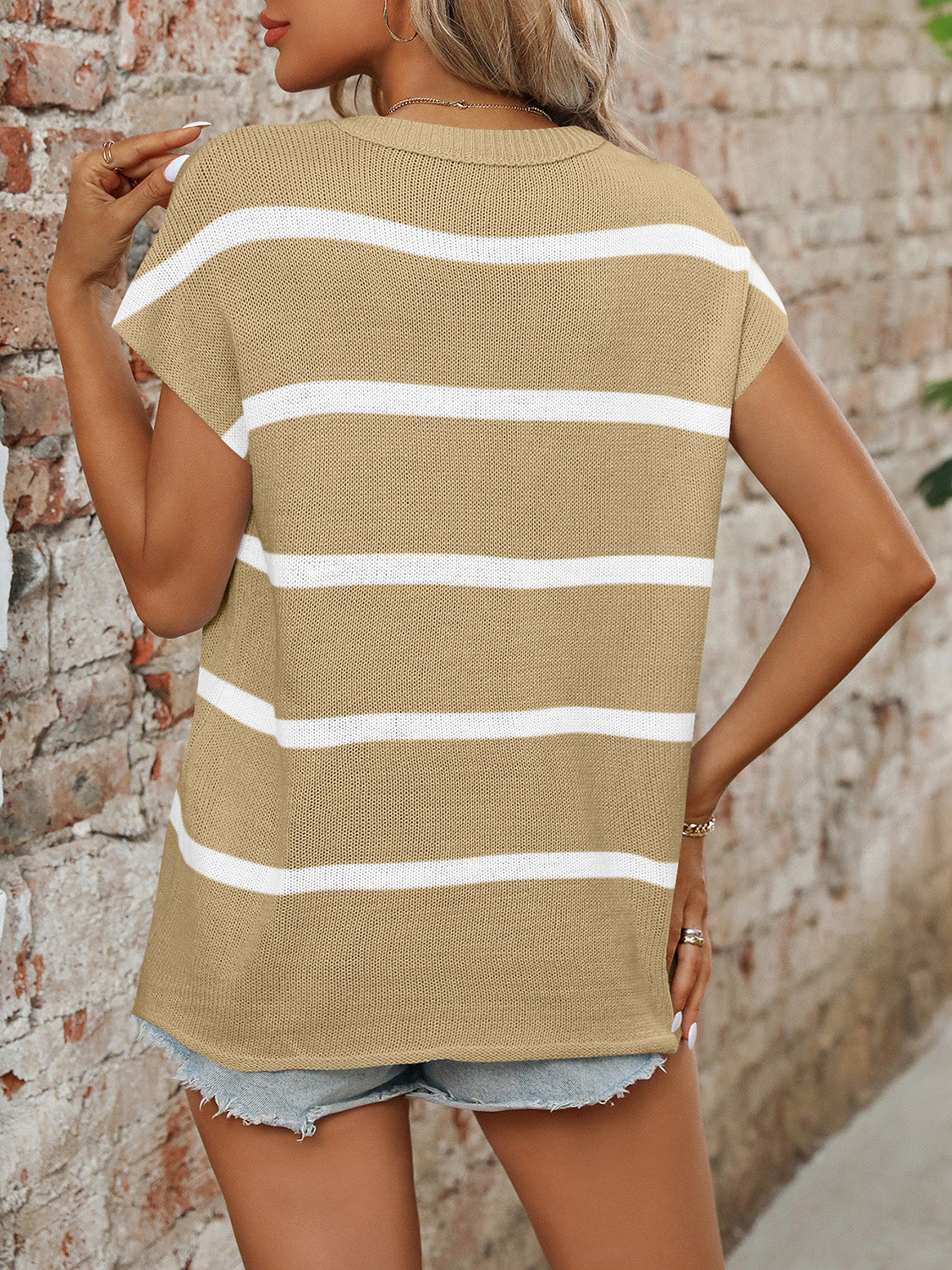 PREORDER Mandy Striped Round Neck Short Sleeve Knit Top 2/9!