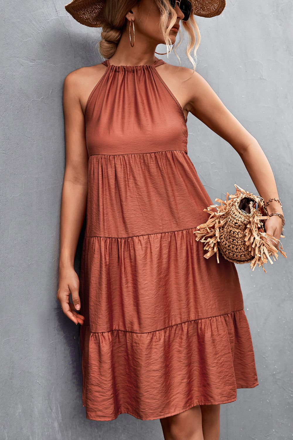 Talia Grecian Tiered Sleeveless Dress- 1 size Small/Brick left! FINAL SALE!