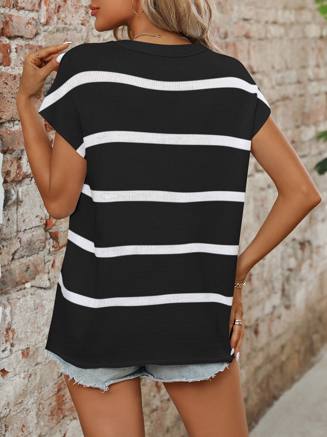 PREORDER Mandy Striped Round Neck Short Sleeve Knit Top 2/9!