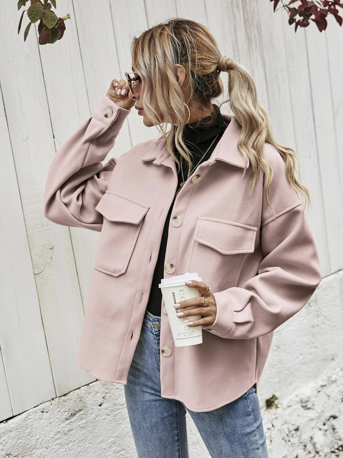 Shaley Dropped Shoulder Shacket with Pockets- 1 size XL/Blush Pink left! FINAL SALE!
