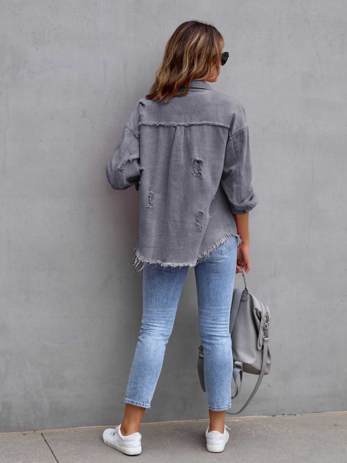PREORDER Distressed Drop Shoulder Denim Jacket 2/9