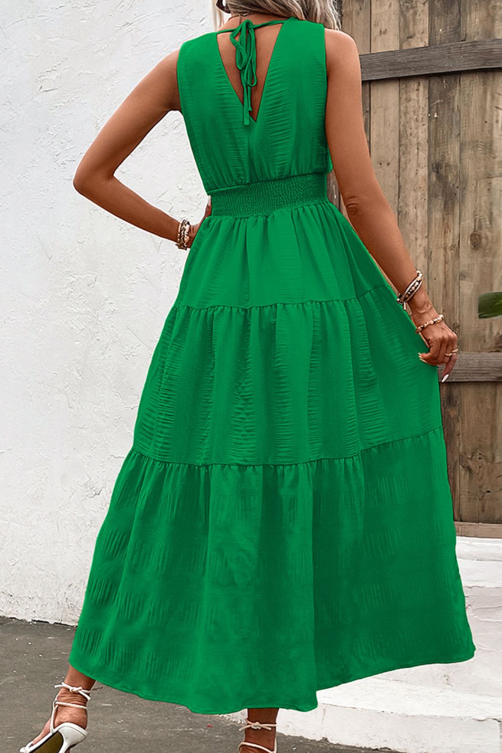 Jessica V-Neck Smocked Waist Sleeveless Tiered Dress- 2 size 2XLs left in Tangerine and 1 size 2XL left in Blush Pink! FINAL SALE!