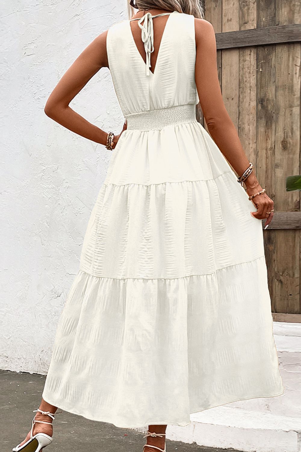 Jessica V-Neck Smocked Waist Sleeveless Tiered Dress- 2 size 2XLs left in Tangerine and 1 size 2XL left in Blush Pink! FINAL SALE!