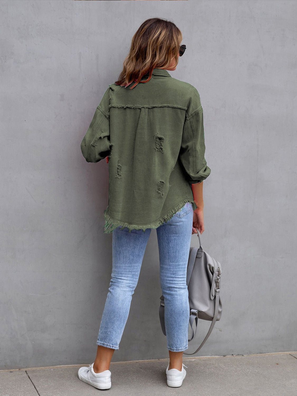 PREORDER Distressed Drop Shoulder Denim Jacket 2/9