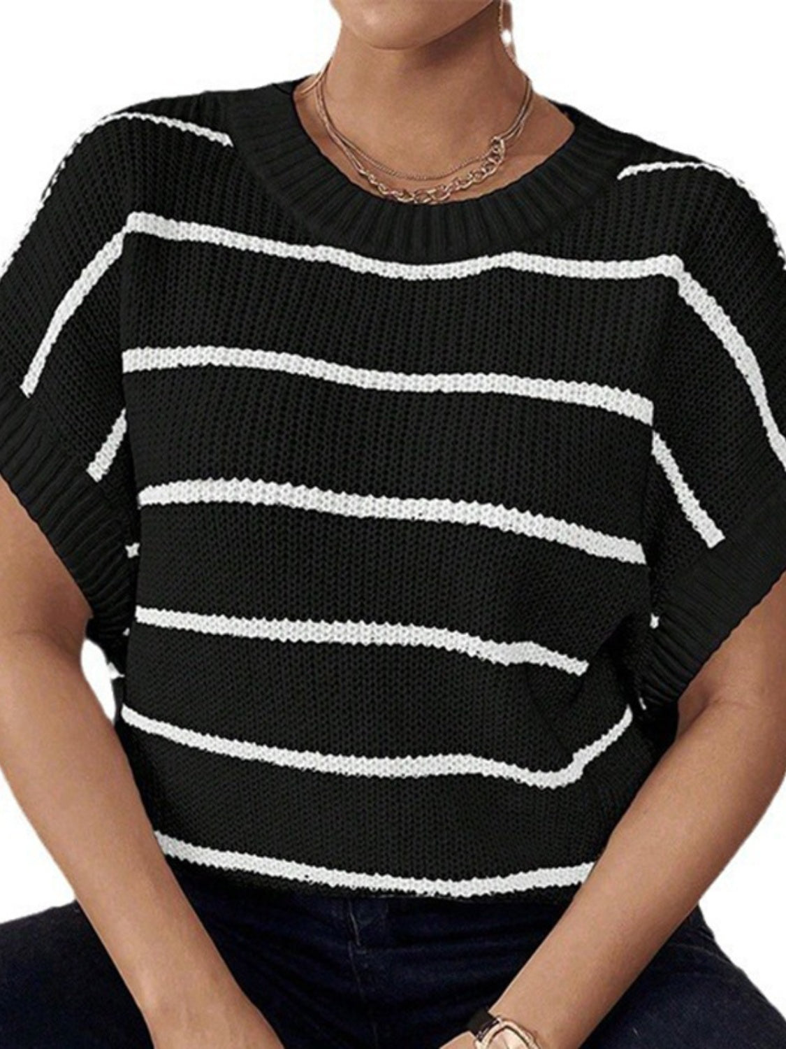 PREORDER Striped Round Neck Short Sleeve Knit Top 2/9