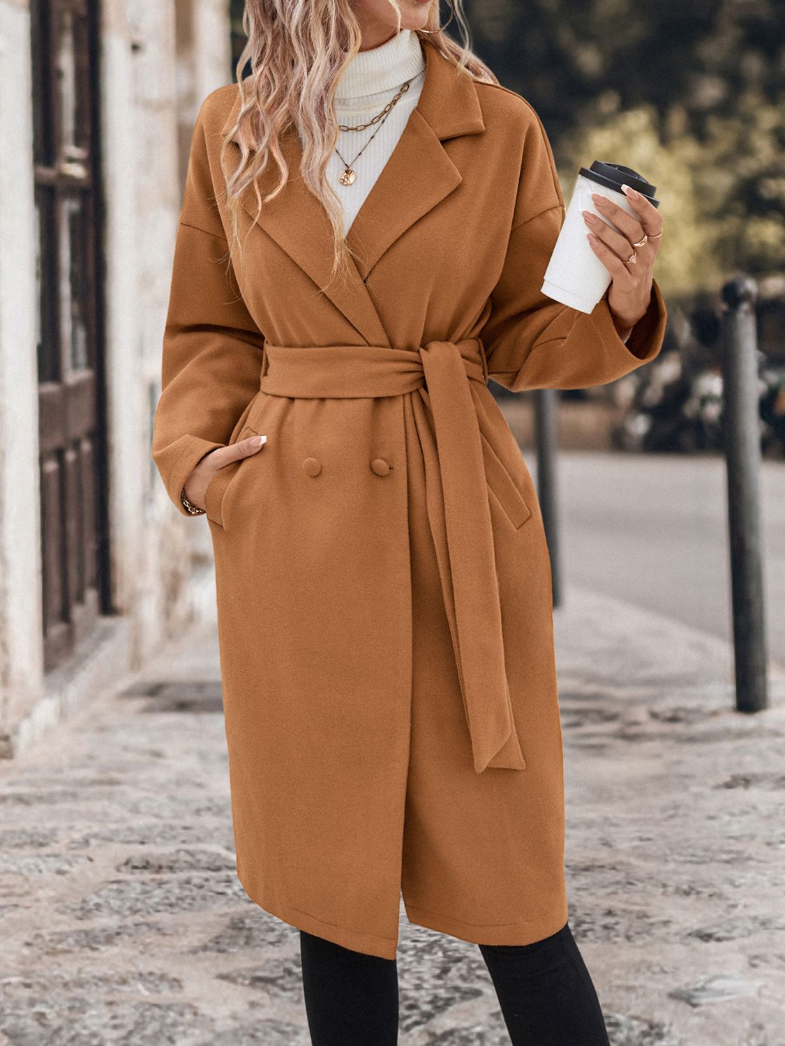 PREORDER Perfee Dropped Shoulder Tie Waist Coat 2/9
