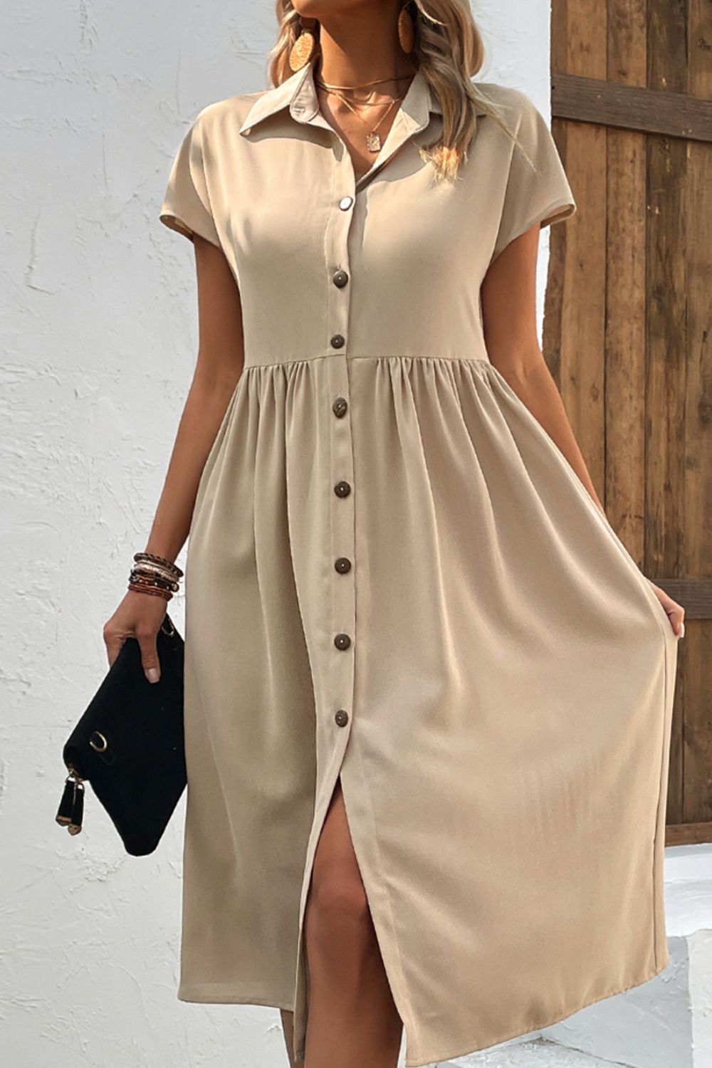 Paige Button Front Short Sleeve Dress- 1 size Large, Black left! FINAL SALE!