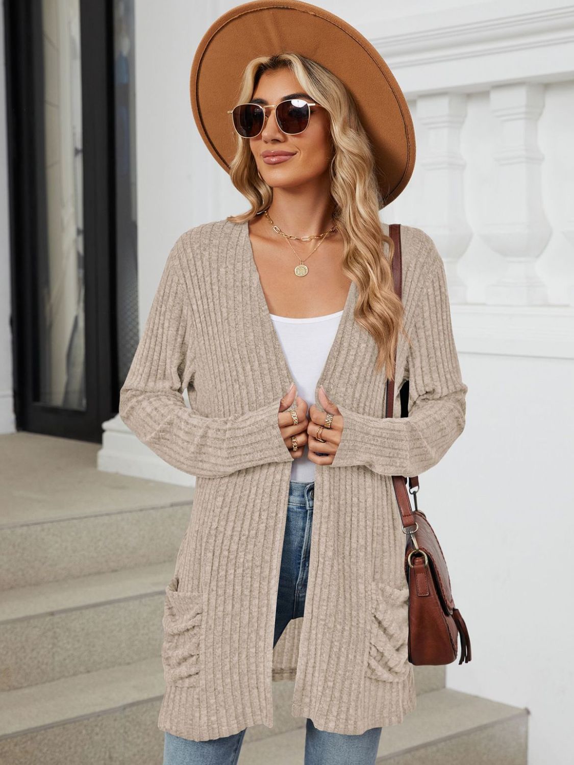 PREORDER Pocketed Open Front Long Sleeve Cardigan 2/9
