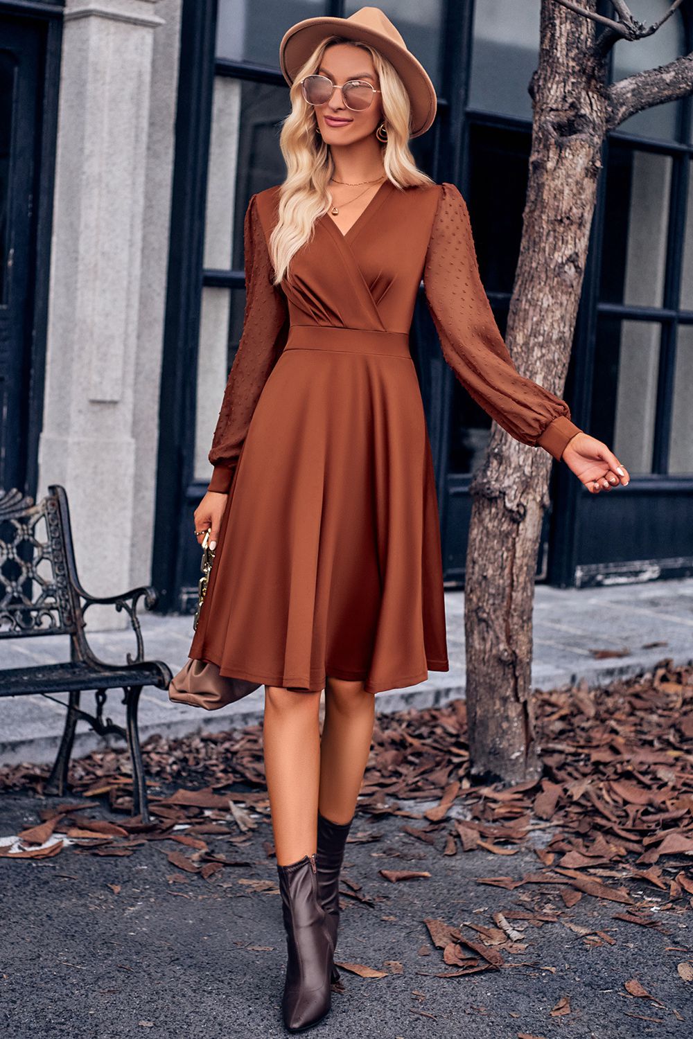 PREORDER Surplice Neck Swiss Dot Long Sleeve Dress