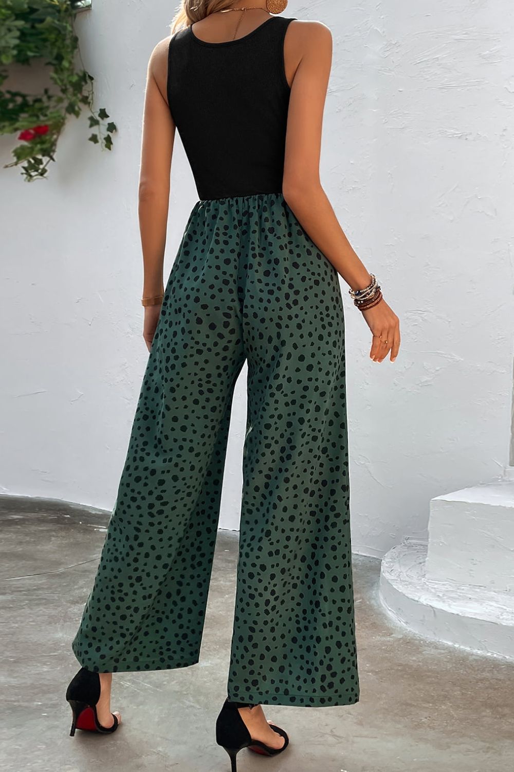 Emily Two-Tone Square Neck Wide Leg Jumpsuit- 1 size XL, Forest left! FINAL SALE!