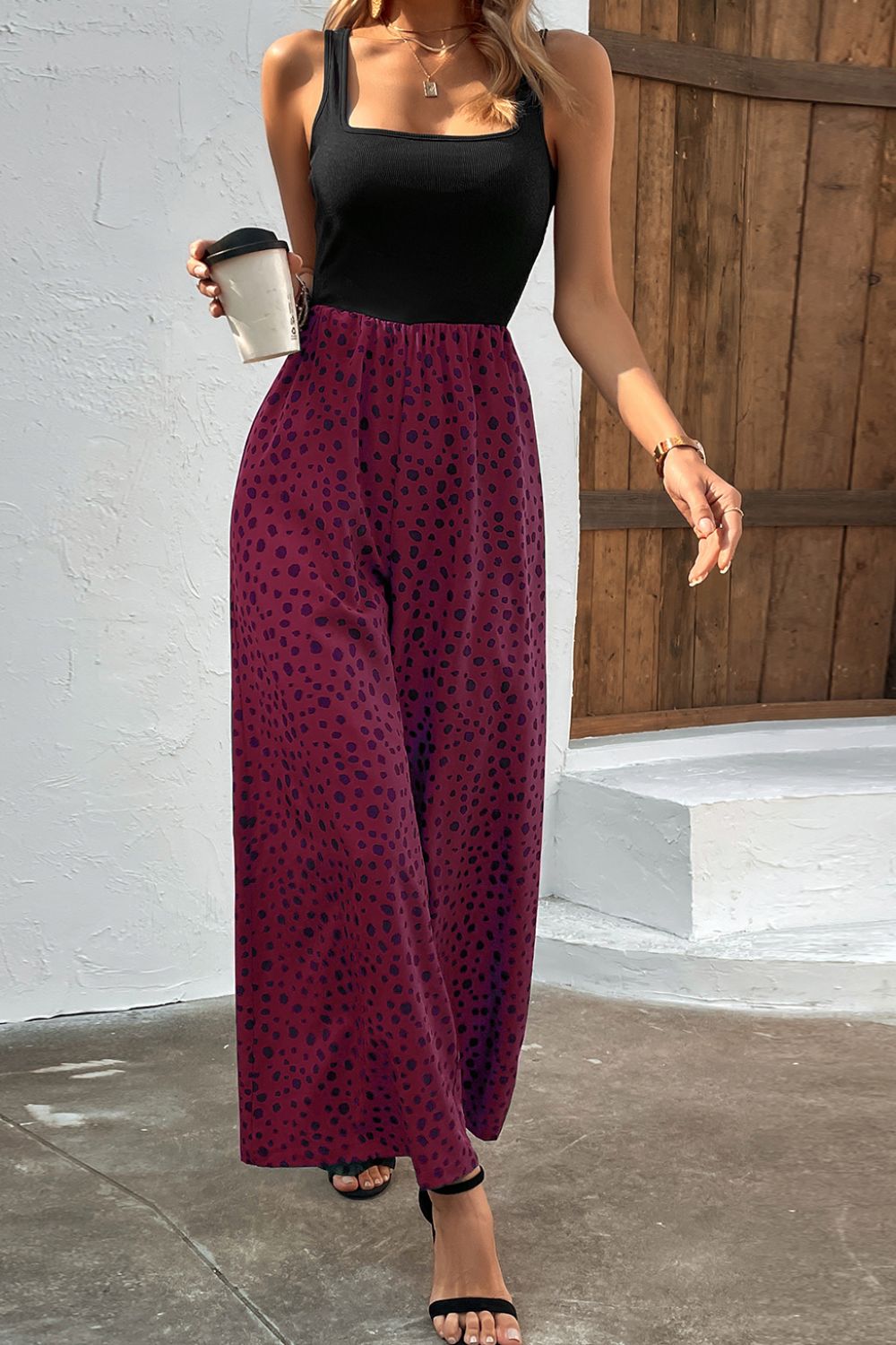 Emily Two-Tone Square Neck Wide Leg Jumpsuit- 1 size XL, Forest left! FINAL SALE!