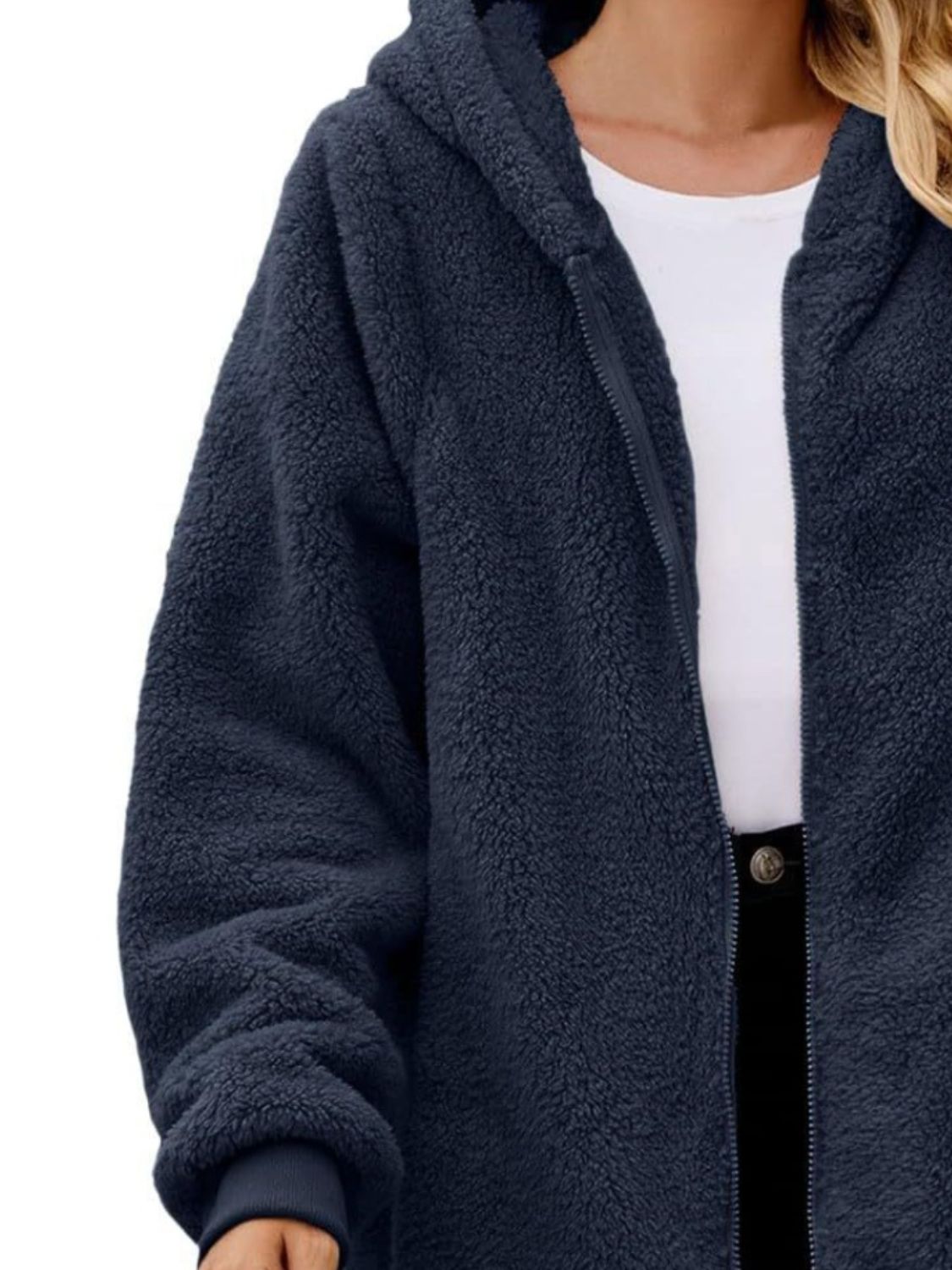PREORDER Fuzzy Pocketed Zip Up Long Sleeve Hooded Jacket