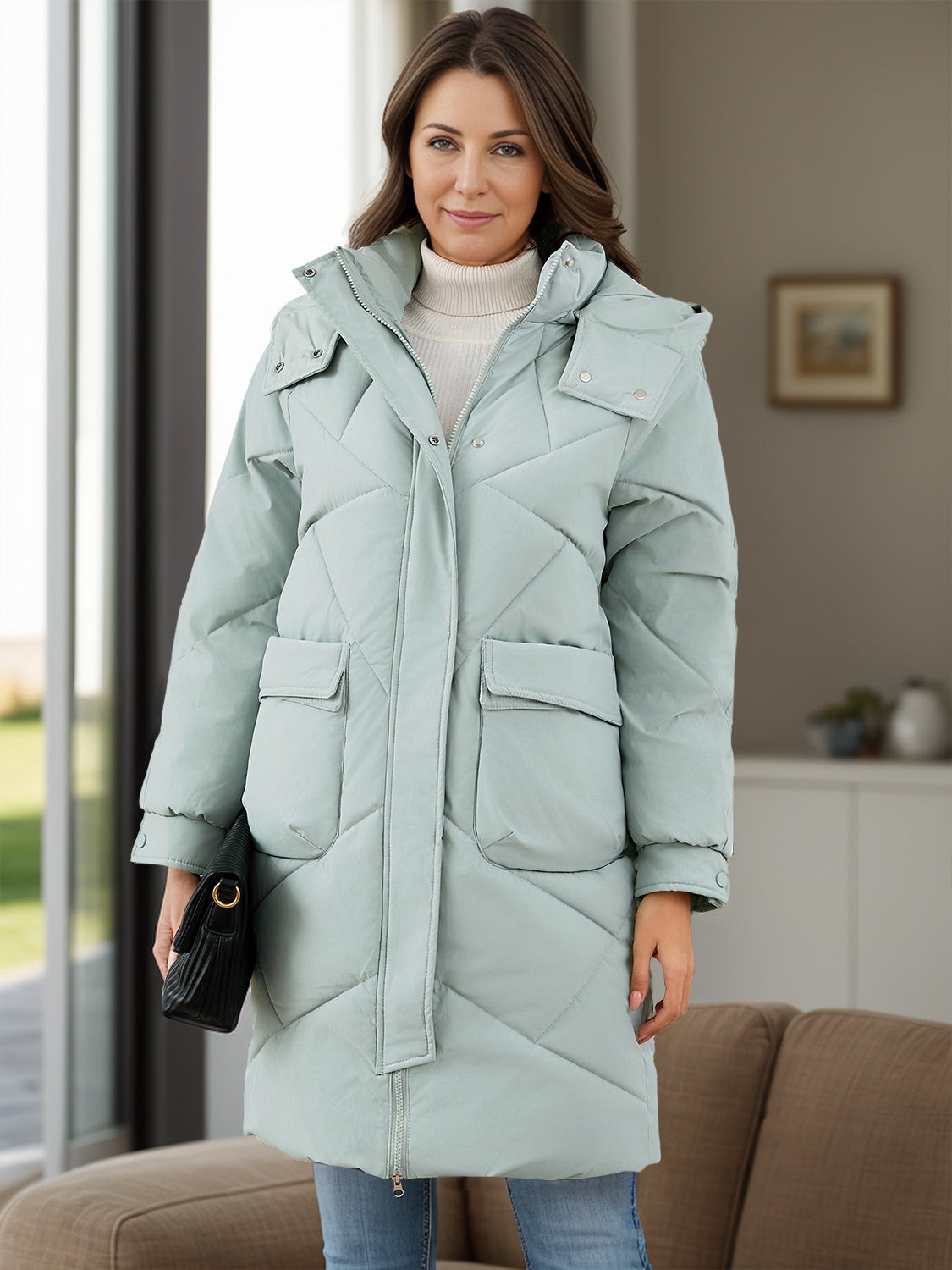 PREORDER Long Sleeve Longline Hooded Winter Coat with Pockets