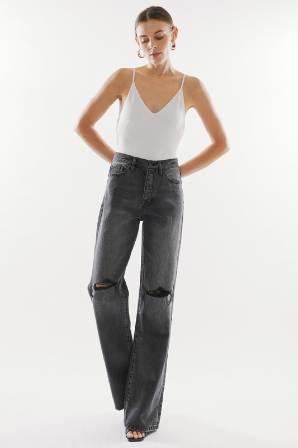 Kallie Kancan High Waist Distressed Knee Jeans- 1 size 9/28 left! FINAL SALE!