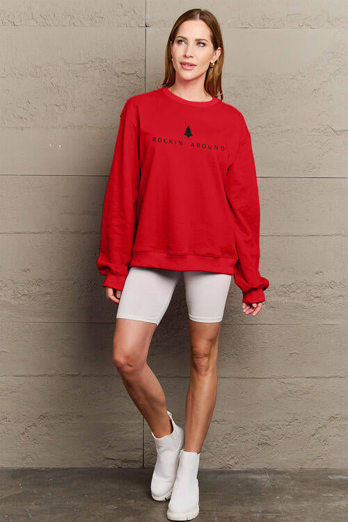 Simply Love Full Size ROCKIN AROUND Long Sleeve Sweatshirt