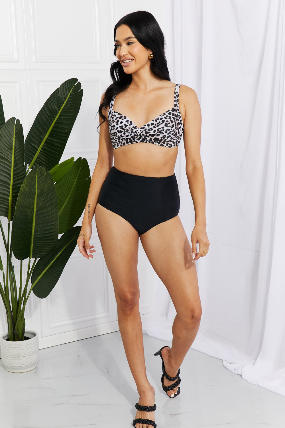 Take A Dip Twist High-Rise Swimsuit Bikini in Leopard