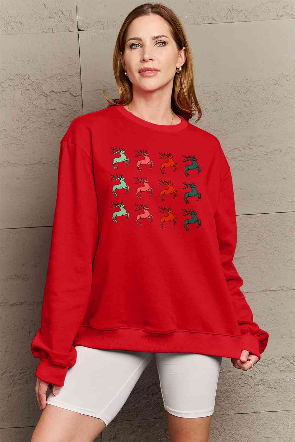 Graphic Long Sleeve Reindeer Sweatshirt