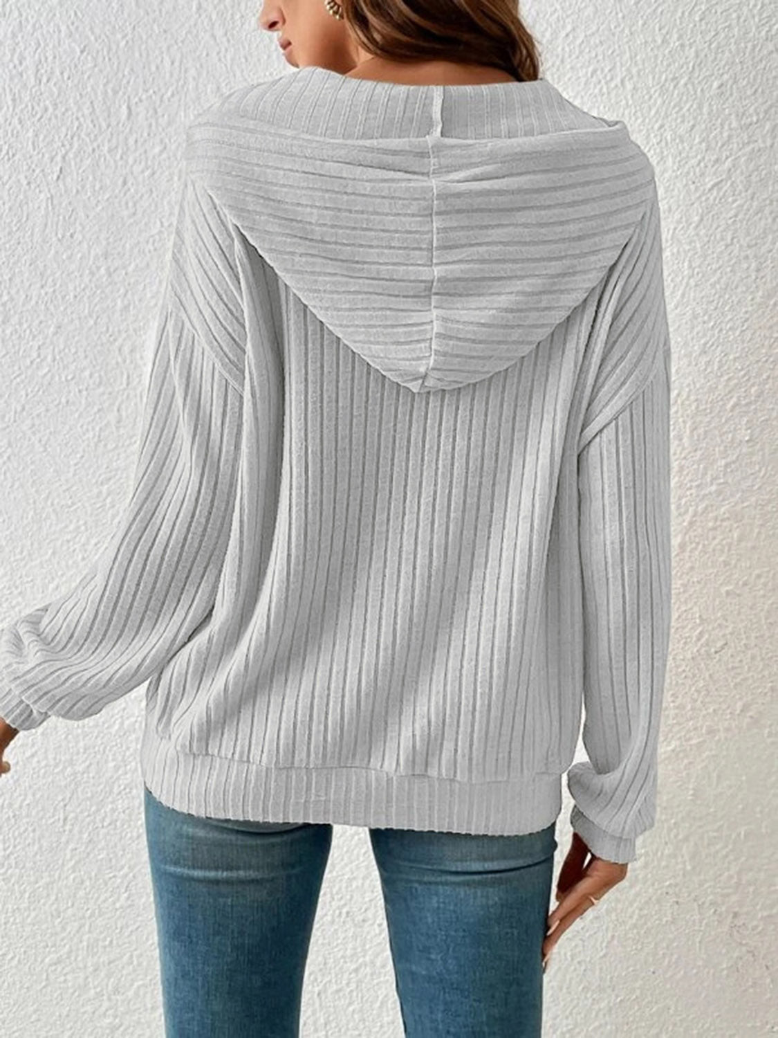 Ribbed Dropped Shoulder Hoodie