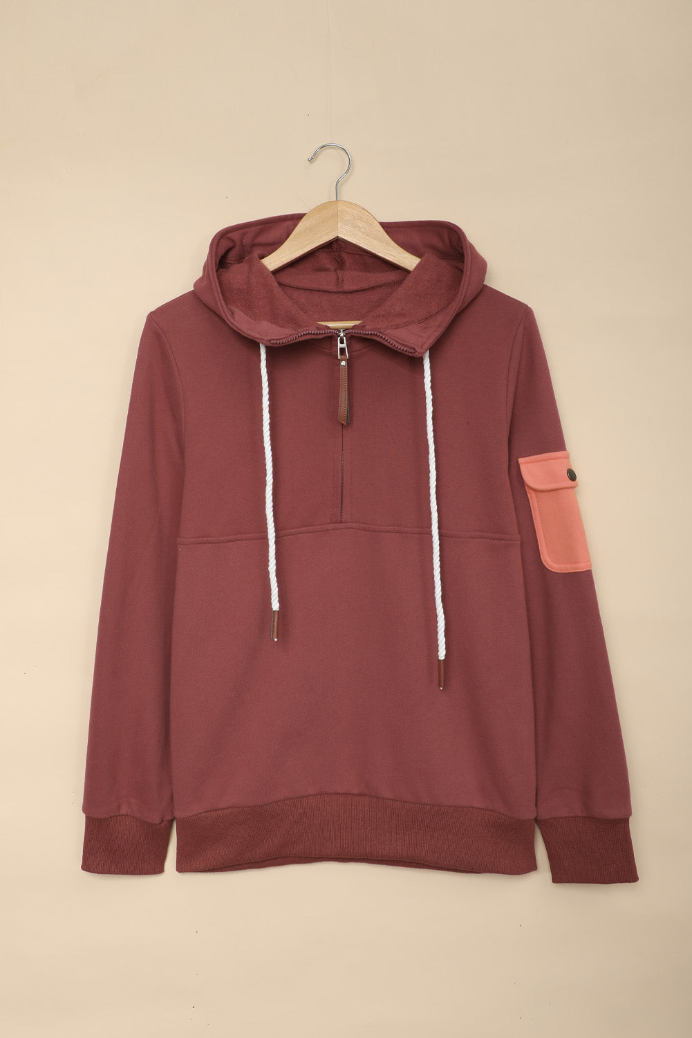 Half Zip Patch Pocket Hoodie