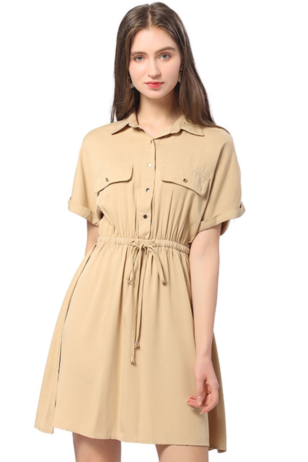 Half Button Short Sleeve Shirt Dress