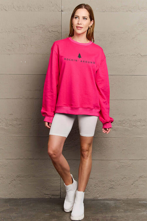 Simply Love Full Size ROCKIN AROUND Long Sleeve Sweatshirt