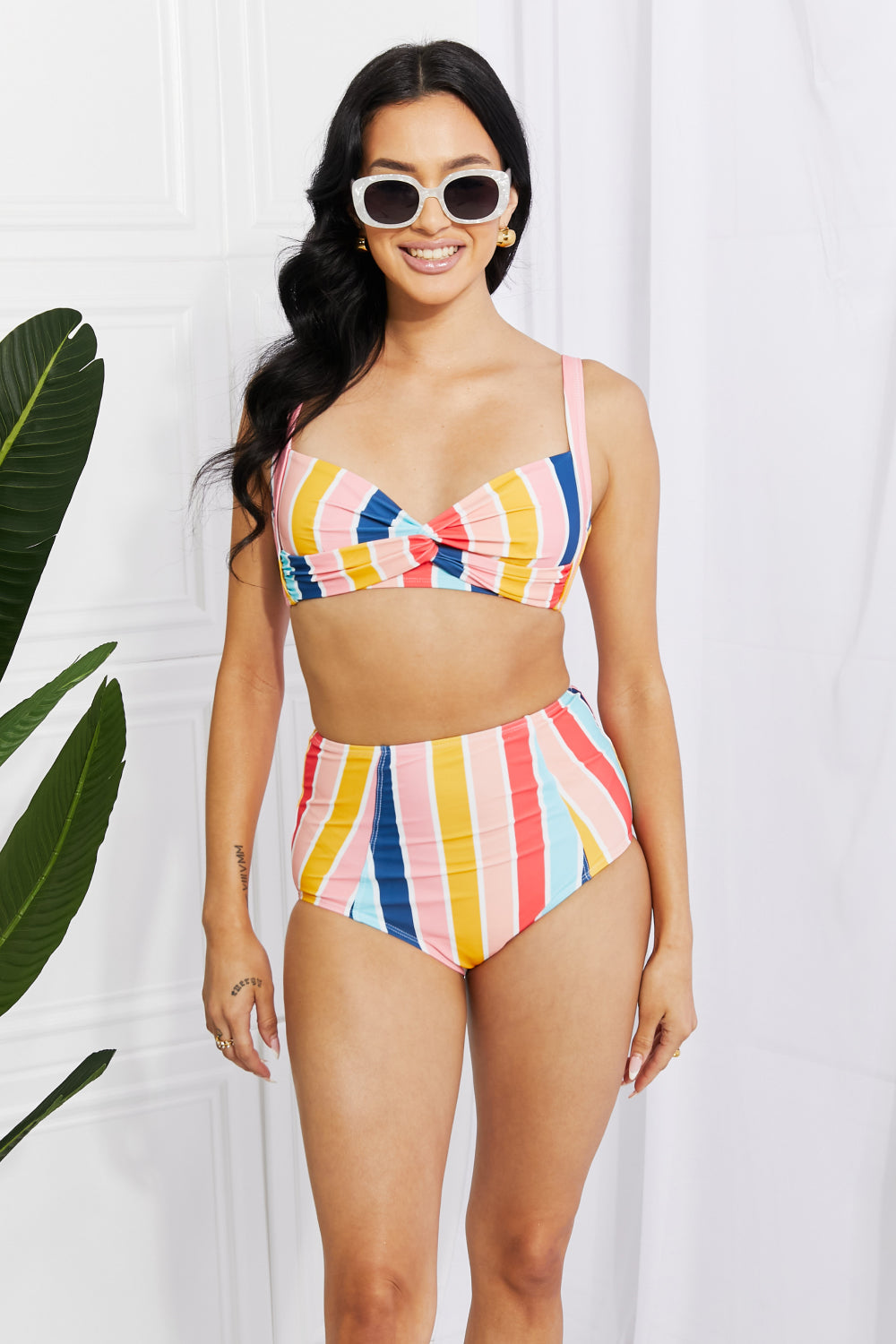 Take A Dip Twist High-Rise Swimsuit Bikini in Stripe