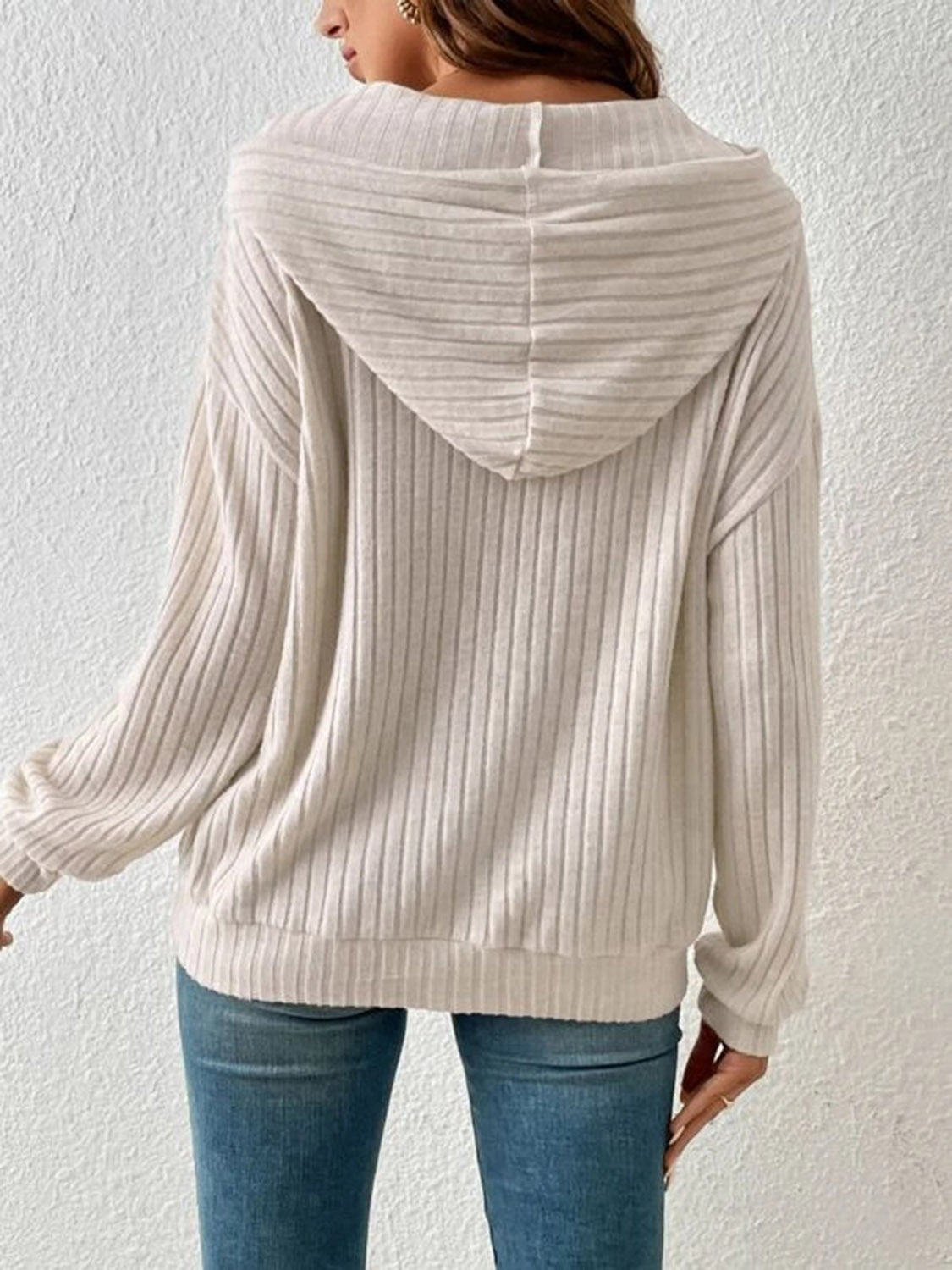 Ribbed Dropped Shoulder Hoodie